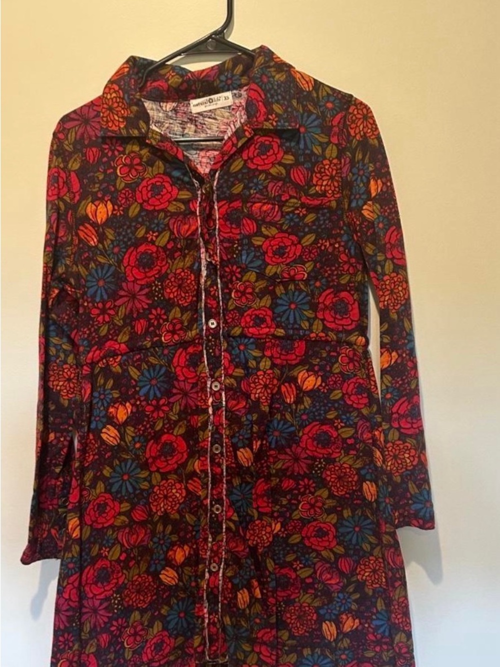 NATURAL LIFE Black Floral Button-Front Dress with Red, Blue & Orange Flowers